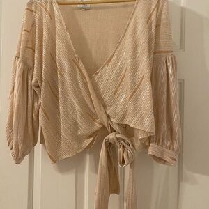 Misa Los Angeles Tan 3/4 Sleeve Wrap Blouse